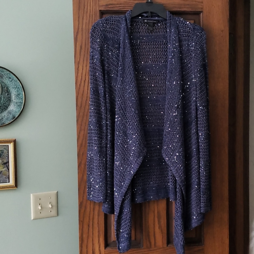 INC Blue Sequined Cardigan